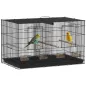 Jaula para Pájaros con Divisor 4 Comederos 4 Perchas Bandeja Extraíble para Loros Canarios Periquitos 76x46x46 cm Negro