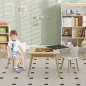 Juego de Mesa y 2 Sillas Infantiles de Madera con Compartimentos y Pizarra Desmontable 60x60x44 cm Natural y Blanco