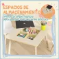 Juego de Mesa y 2 Sillas Infantiles de Madera con Compartimentos y Pizarra Desmontable 60x60x44 cm Natural y Blanco