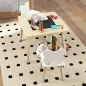 Juego de Mesa y 2 Sillas Infantiles de Madera con Compartimentos y Pizarra Desmontable 60x60x44 cm Natural y Blanco