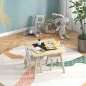 Juego de Mesa y 2 Sillas Infantiles de Madera con Compartimentos y Pizarra Desmontable 60x60x44 cm Natural y Blanco