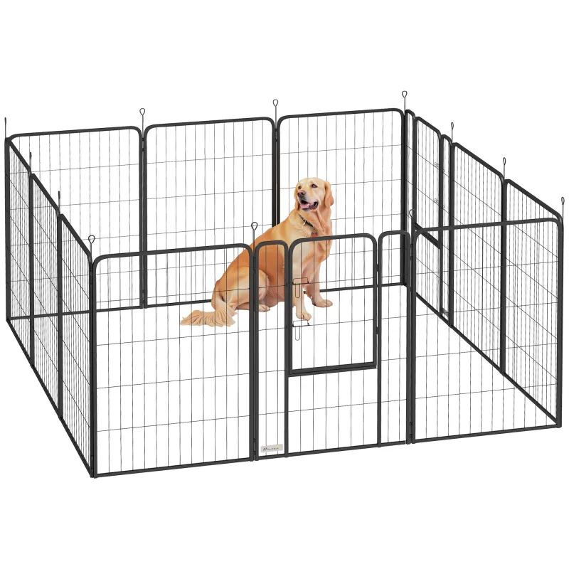 Parque para Perros de 12 Paneles de 100 cm de Altura con Puertas para Interior y Exterior Negro
