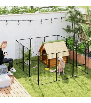 Parque para Perros de 12 Paneles de 100 cm de Altura con Puertas para Interior y Exterior Negro