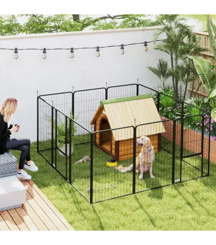 Parque para Perros de 12 Paneles de 100 cm de Altura con Puertas para Interior y Exterior Negro
