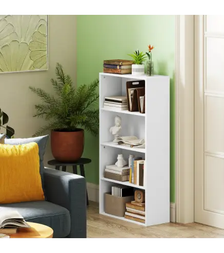 Estantería con 2 Ajustables y Sistema Antivuelco para Oficina Salón o Dormitorio 60x24x115,5 cm Blanco