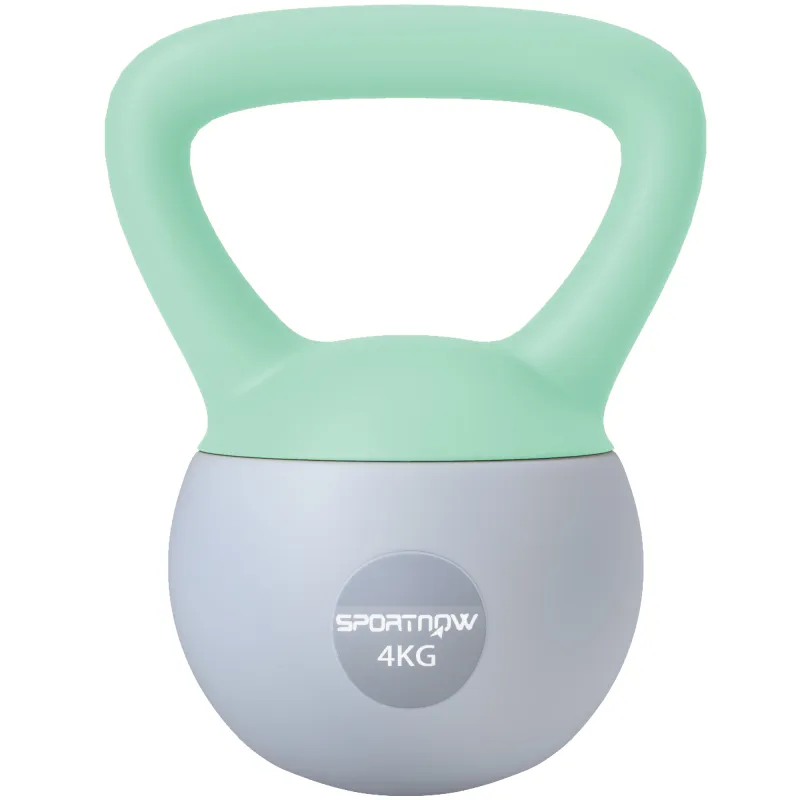 Pesa Rusa 4 kg Kettlebell Relleno de Arena Metálica y Mango Antideslizante para Entreno en Casa 19x15x25 cm Verde y Gris