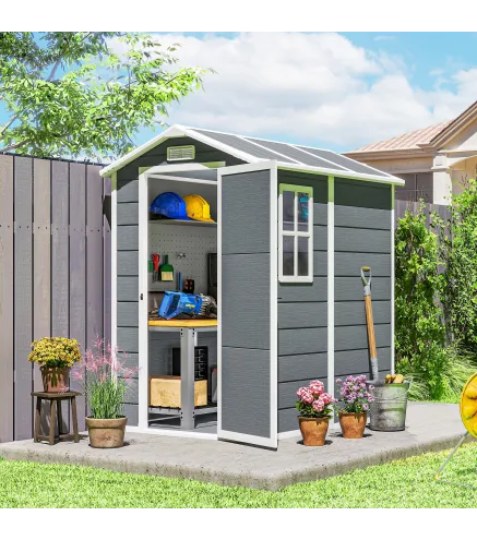 Cobertizo de Jardín Exterior 2,1 m² 131x186x198 cm Caseta de Jardín con Suelo Ventana y Puerta con Cerradura Gris