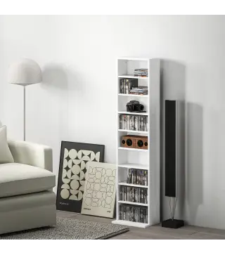 Estantería para CDs y DVDs con Estantes Ajustables Diseño Estrecho y Sistema Antivuelco para 260 CDs 33x24x140 cm Blanco