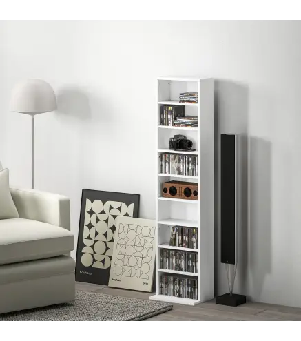 Estantería para CDs y DVDs con Estantes Ajustables Diseño Estrecho y Sistema Antivuelco para 260 CDs 33x24x140 cm Blanco