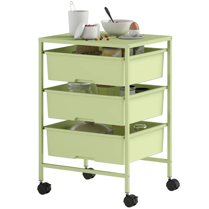 Carrito de Almacenamiento de 4 Niveles Carrito de Cocina con Ruedas 3 Cestas y Tablero 40,8x33,5x60,5 cm Verde