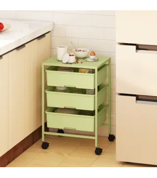 Carrito de Almacenamiento de 4 Niveles Carrito de Cocina con Ruedas 3 Cestas y Tablero 40,8x33,5x60,5 cm Verde
