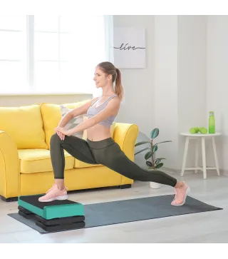 Step de Aeróbic Step para Fitness Antideslizante Altura Regulable 3 Niveles 77x36x20,5cm Verde y Negro