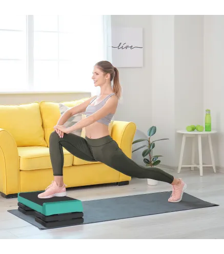 Step de Aeróbic Step para Fitness Antideslizante Altura Regulable 3 Niveles 77x36x20,5cm Verde y Negro