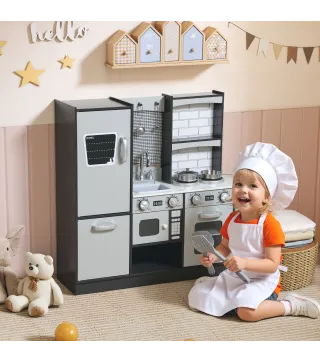 Cocina de Juguete de Madera con Sonido Accesorios de Acero Inoxidable para Niños a Partir de 3 Años Marrón Oscuro