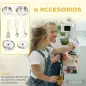 Cocina de Juguete de Madera con Sonido y Cortinas Accesorios de Acero Inoxidable para Niños a Partir de 3 Años Blanco