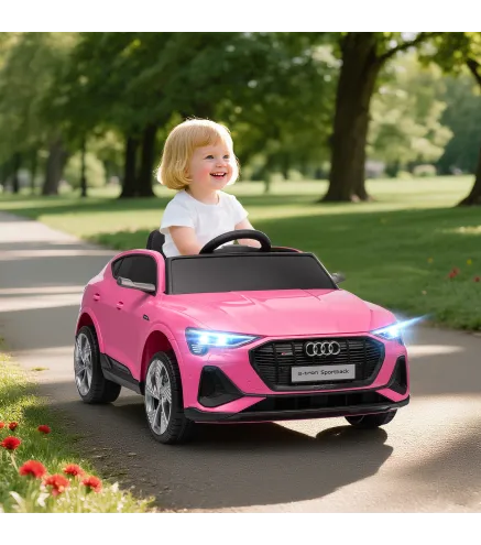 Coche de Batería para Niños 12V Audi E-tron con Mando a Distancia Faros Bocina Música Velocidad 3-5 km/h Rosa