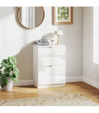 Cómoda con 4 Cajones Cómoda de Dormitorio Moderno con Anti-vuelco Cajonera para Salón Pasillo 60x40x85 cm Blanco