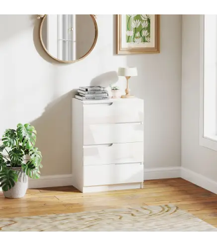 Cómoda con 4 Cajones Cómoda de Dormitorio Moderno con Anti-vuelco Cajonera para Salón Pasillo 60x40x85 cm Blanco