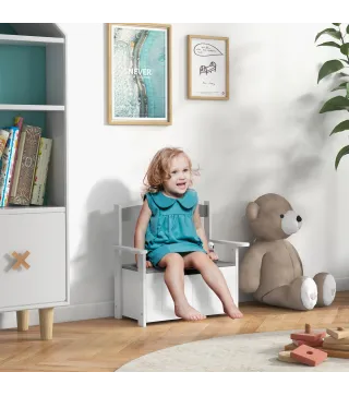 Banco Almacenaje para Niños con Respaldo Tapa Amortiguadora Carga 30 kg para Salas de Juego 68,5x34x58 cm Gris y Blanco