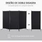 Biombo Separador de Ambientes de 3 Paneles 253x50x182 cm Divisor de Habitación Plegable con 6 Pies de Metal Negro