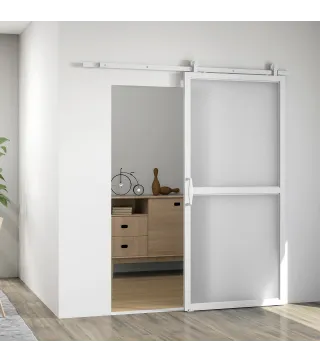 Herrajes para Puertas Correderas 200 cm Kit de Accesorios para Puerta Corredera con 2 Rieles y Guía Blanco