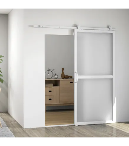 Herrajes para Puertas Correderas 200 cm Kit de Accesorios para Puerta Corredera con 2 Rieles y Guía Blanco