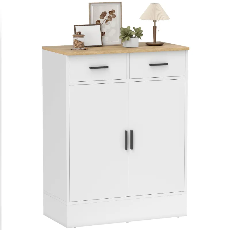 Aparador de Salón con 2 Puertas 2 Cajones y Estantes Ajustables para Cocina Entrada Dormitorio 68,6x35x90,3 cm Blanco