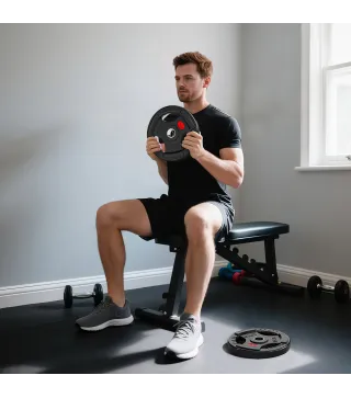 Discos Pesas Olímpicos Agujero Ø50 mm 2x15 kg con Anillo Interior de Acero Triple Agarre para Mancuernas y Barras Negro