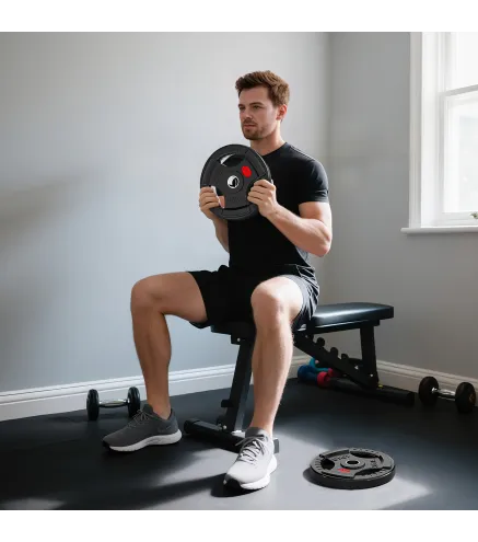 Discos Pesas Olímpicos Agujero Ø50 mm 2x15 kg con Anillo Interior de Acero Triple Agarre para Mancuernas y Barras Negro