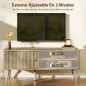 Mesa de TV con Puerta Estante Ajustable Compartimentos Abiertos y Orificio para Televisión hasta 55 Pulgadas Roble