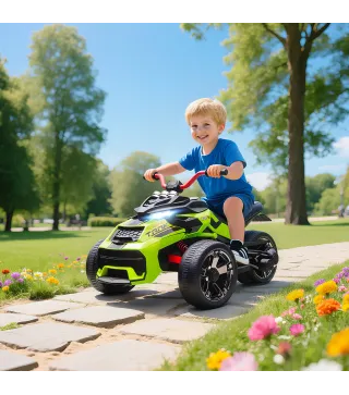 Quad Eléctrico para Niños 12V con 2 Motores Velocidad hasta 5 km/h 3 Ruedas Suspensión Verde
