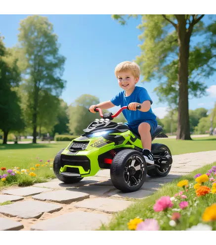 Quad Eléctrico para Niños 12V con 2 Motores Velocidad hasta 5 km/h 3 Ruedas Suspensión Verde