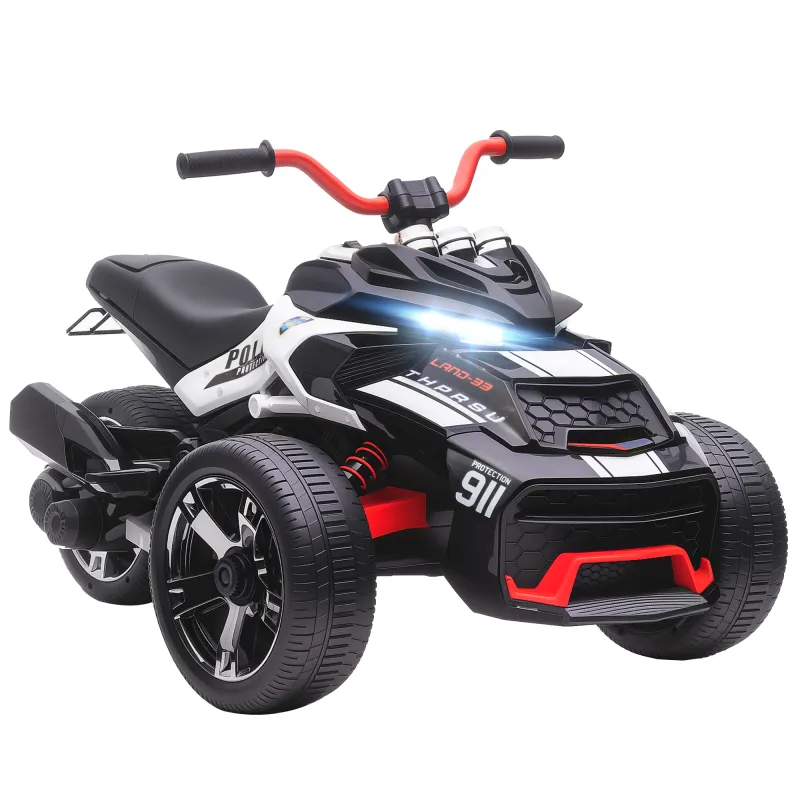 Quad Eléctrico para Niños 12V con 2 Motores Velocidad hasta 5 km/h 3 Ruedas Suspensión Negro y Blanco