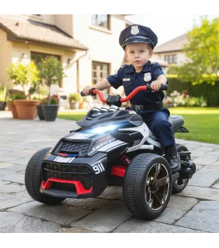 Quad Eléctrico para Niños 12V con 2 Motores Velocidad hasta 5 km/h 3 Ruedas Suspensión Negro y Blanco