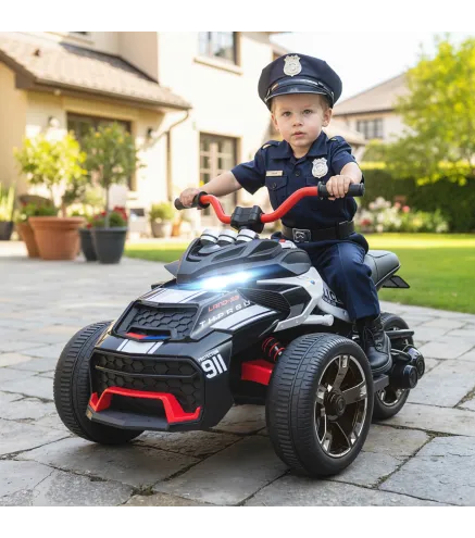Quad Eléctrico para Niños 12V con 2 Motores Velocidad hasta 5 km/h 3 Ruedas Suspensión Negro y Blanco