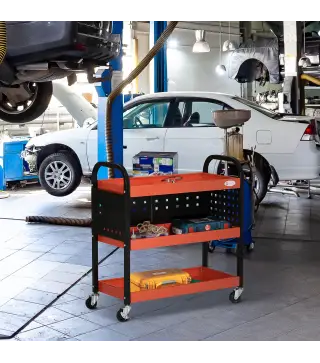 Carro de Herramientas con 3 Estantes Paneles Perforados y Ruedas con Freno para Garaje Taller Almacén 75x35x80 cm Negro