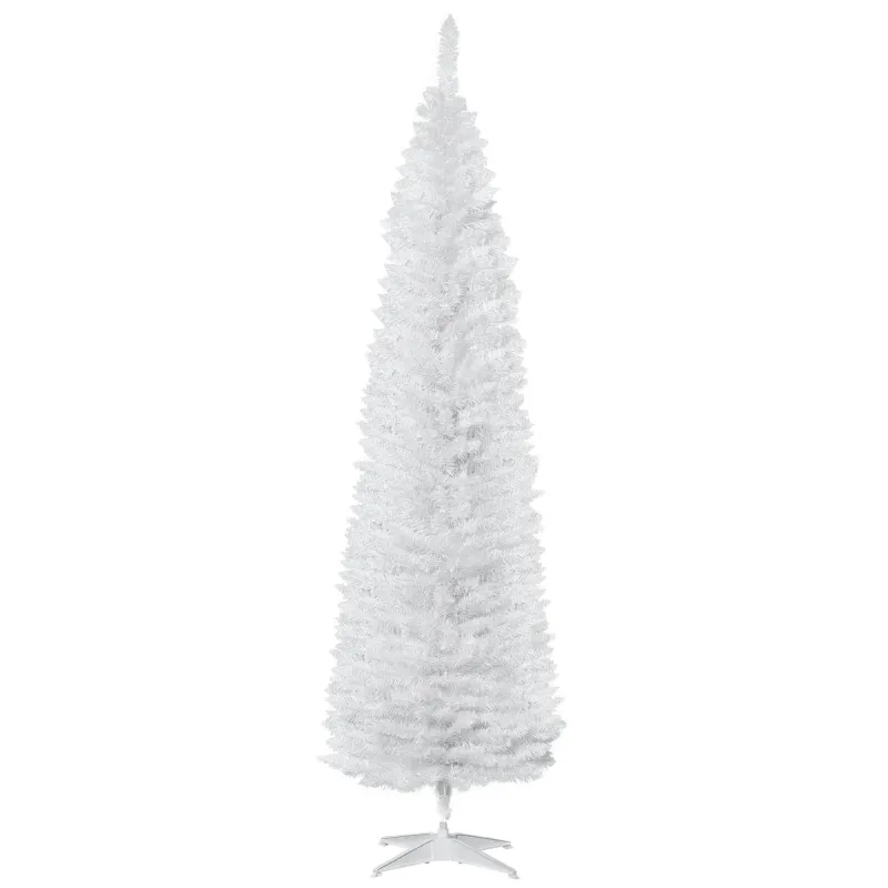 Árbol de Navidad Artificial Estrecho 210 cm con 499 Ramas y Base Desmontable Fácil de Montar Blanco