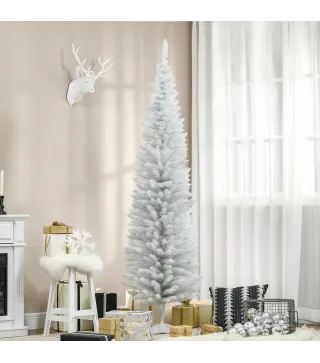 Árbol de Navidad Artificial Estrecho 210 cm con 499 Ramas y Base Desmontable Fácil de Montar Blanco