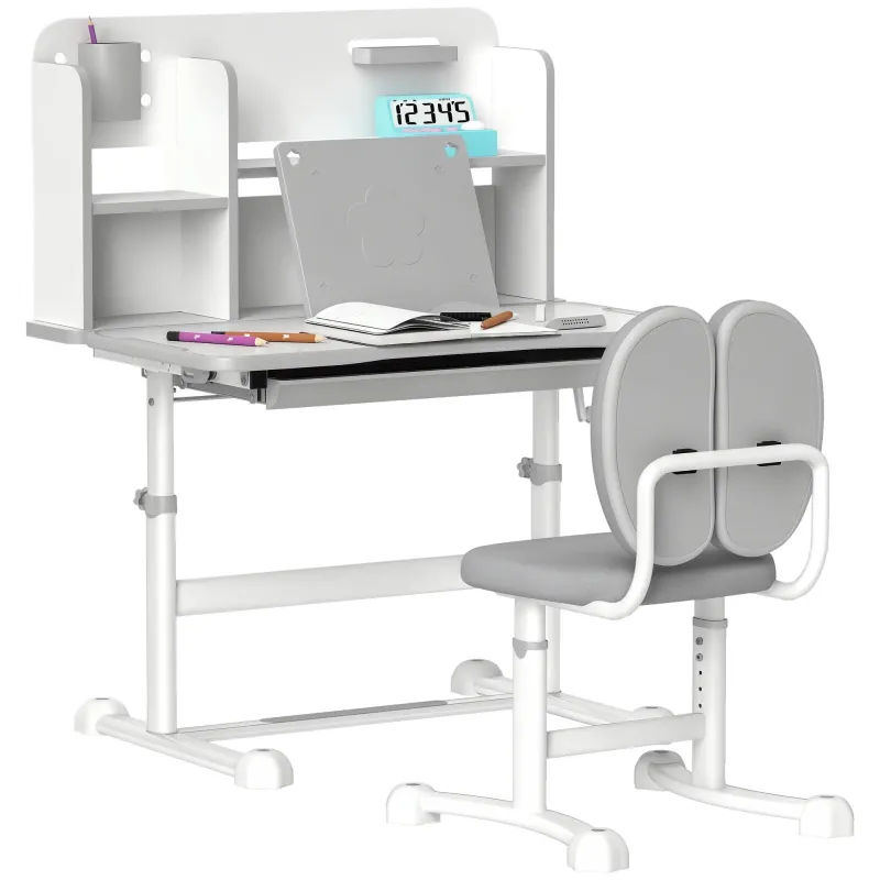 Juego de Escritorio y Silla para Niños de +3 Años Altura Ajustable con Tablero Inclinable 80x55x107,5 cm Gris