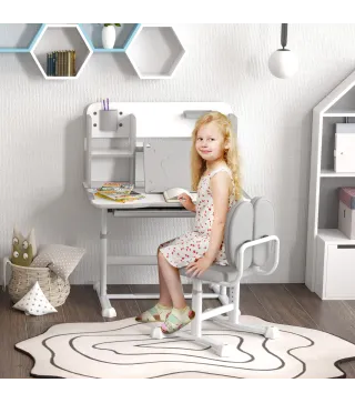 Juego de Escritorio y Silla para Niños de +3 Años Altura Ajustable con Tablero Inclinable 80x55x107,5 cm Gris
