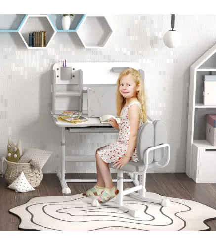 Juego de Escritorio y Silla para Niños de +3 Años Altura Ajustable con Tablero Inclinable 80x55x107,5 cm Gris