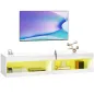 Mueble de TV Suspendido con Luces LED con Control Remoto Compartimentos Orificios Pasacables 140x40x30 cm Blanco Brillo