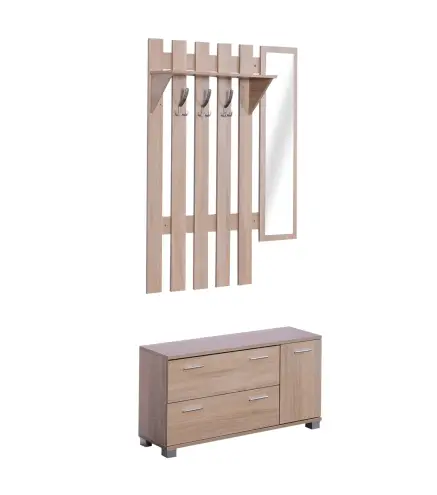 Conjunto de Recibidor de Entrada con Espejo Perchero Zapatero 3 Ganchos Estante y 2 Cajones para Pasillo Roble