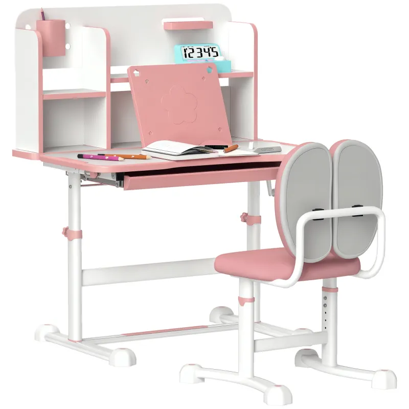 Juego de Escritorio y Silla para Niños de +3 Años Altura Ajustable con Tablero Inclinable 80x55x107,5 cm Rosa