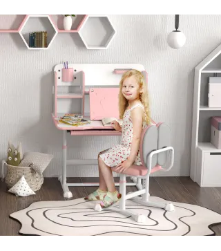 Juego de Escritorio y Silla para Niños de +3 Años Altura Ajustable con Tablero Inclinable 80x55x107,5 cm Rosa