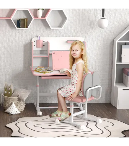 Juego de Escritorio y Silla para Niños de +3 Años Altura Ajustable con Tablero Inclinable 80x55x107,5 cm Rosa