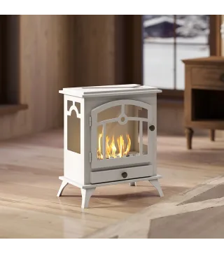 Estufa de Bioetanol de Pie con Tanque de 0,9 L Apagallamas de Acero Inoxidable Tiempo de Combustión 3H 45x28x54cm Blanco