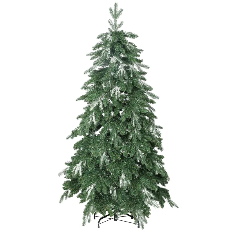 Árbol de Navidad Artificial 150 cm Ramas Realistas con Efecto Nieve Soporte de Acero Base Plegable Montaje Rápido