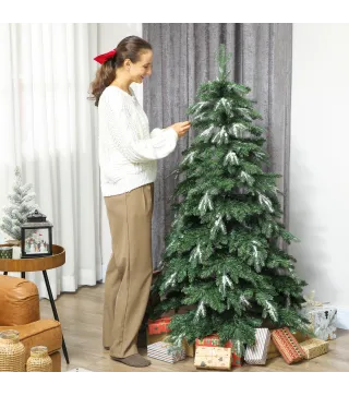 Árbol de Navidad Artificial 150 cm Ramas Realistas con Efecto Nieve Soporte de Acero Base Plegable Montaje Rápido