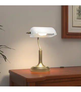 Lámpara de Escritorio Banquero con Pantalla Ajustable Interruptor Basculante para Oficina Biblioteca Blanco